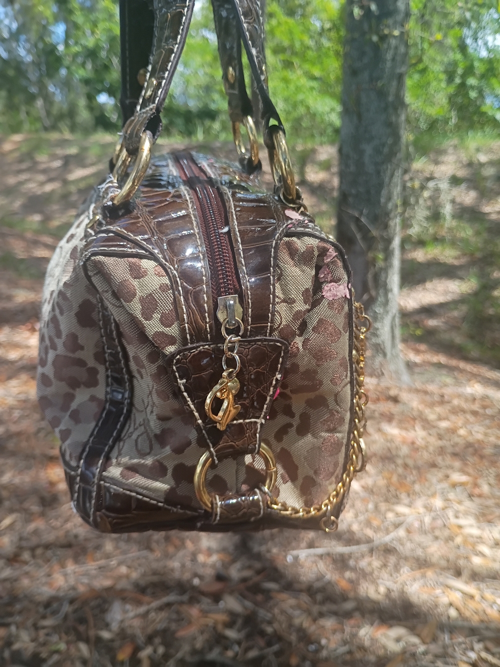 Baby Phat Brown Floral Mini Satchel with Gold Accents - Picture 3 of 6